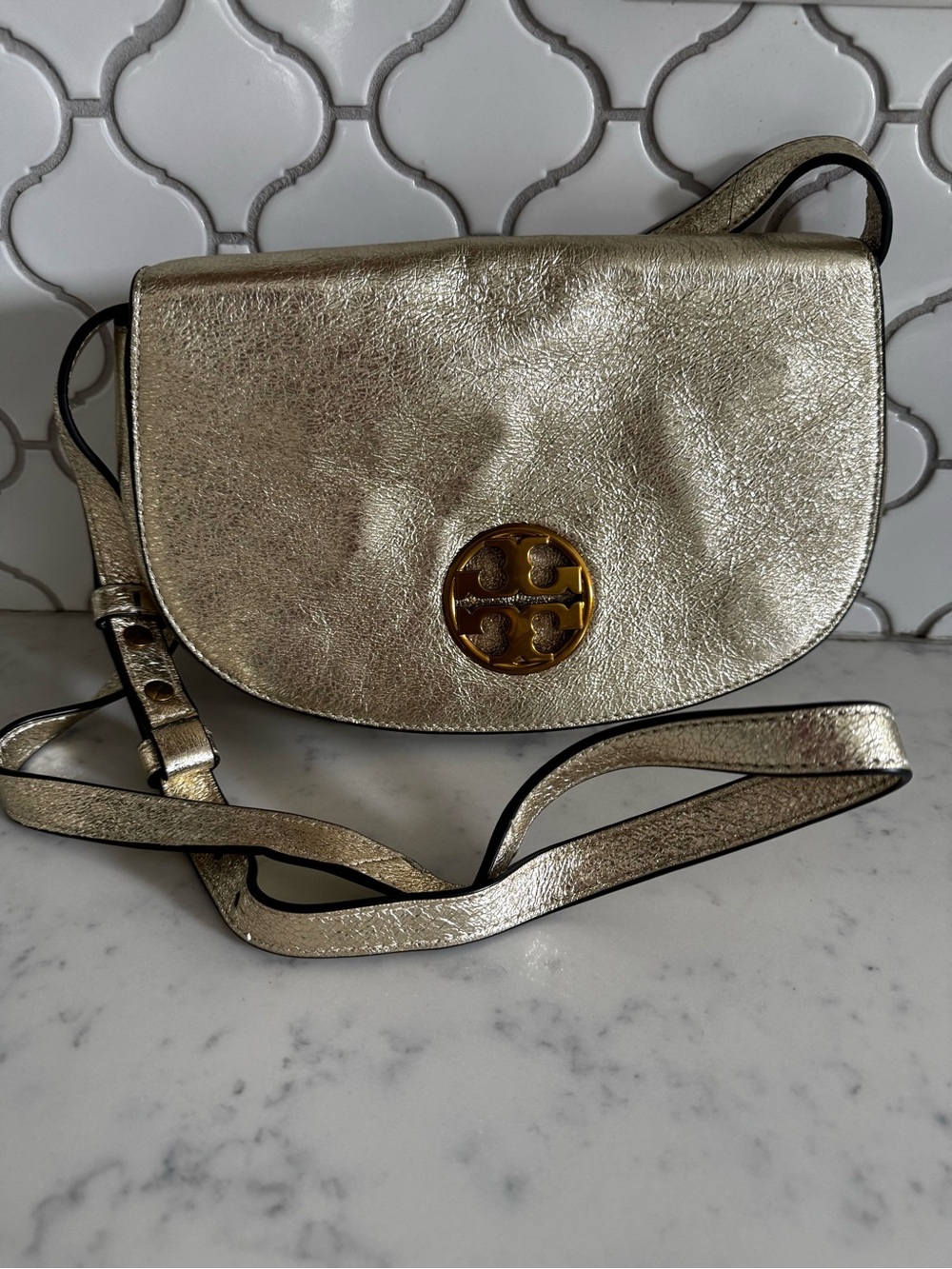 Tory Burch Metallic Gold Saddle Crossbody